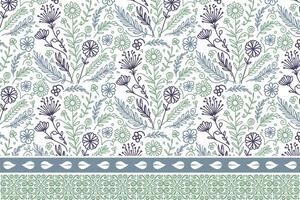 rose border flower drawing, one line cotton sketch motif, abstract textile fabric design, floral pattern for wrapping, trendy fashion texture vector