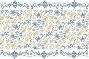 modern floral border sketch pattern, cotton rose embroidery motif, trendy textile print idea, wrapping paper texture drawing, one line fabric art vector