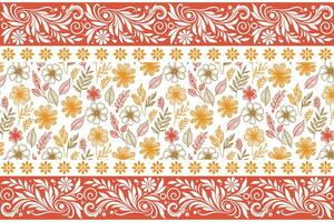 sketch pattern with floral border, outline cotton flower design, rose motif for textile print, wrapping texture idea, fashion fabric drawing vector