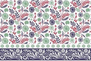 cotton flower sketch print, rose outline with border design, textile pattern for kitchen wear, trendy motif fabric drawing, wrapping art texture vector