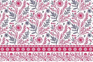 flower textile sketch design, cotton border embroidery print, one line rose motif pattern, abstract wrapping fabric art, outline pillow cover vector