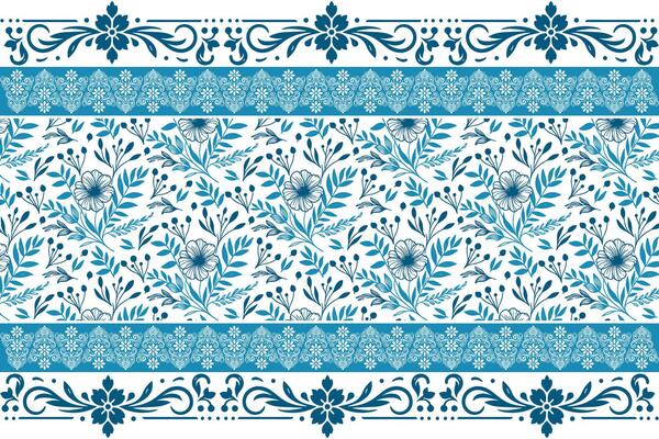 blue outline floral pattern, ornamental border texture, modern line art flower, cotton flower simplicity, trendy women fabric print