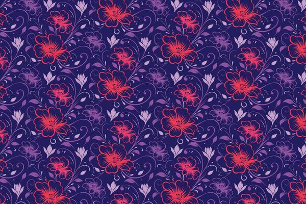pattern design featuring hand drawn floral elements including cotton flower rose sketches and abstract repetition