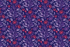 floral line sketch pattern with modern rose repetition cotton flower outlines and leaf continuity for fabric print and packaging vector