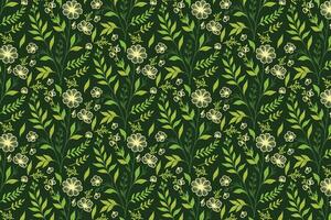 trendy floral pattern featuring minimal rose and cotton flower line art repetition for use in wrapping wallpaper and textile design vector
