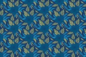 floral artwork with botanical line drawings of cotton and rose flowers with repetition for textile print and surface design vector