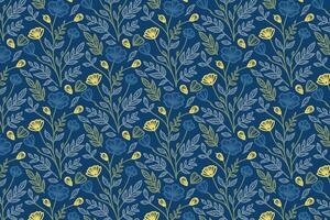 elegant rose and cotton floral sketch pattern with outline repetition for use in fashion fabric wrapping and home textile surfaces vector
