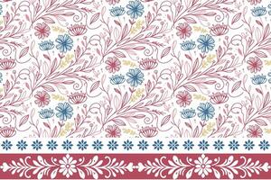 abstract floral texture pattern, one line cotton flower border, outline sketch for fashion print, modern textile design motif, wrapping idea vector
