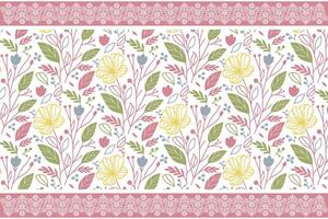 cotton rose floral motif, abstract textile border pattern, trendy sketch design print, one line wrapping texture idea, fabric pillow cover art vector