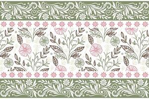 hand drawn cotton flower border, rose sketch pattern motif, textile print with outline design, trendy wrapping texture idea, fashion fabric style vector