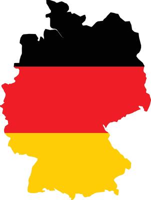 Map of Germany filled with the national flag colors. black, red, and yellow, isolated on a white background