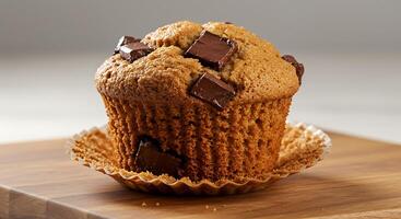 A muffin on a wooden table photo