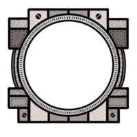 A stylized circular mechanical frame with bolts textured panels ideal for use as decorative border or icon base png