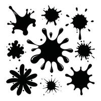 Black and White Splash Pack of 9 High-Resolution Ink Splatters, Drips, and Brush Strokes on White Background vector