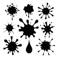 Black and White Ink Splash Set of 9 High-Resolution Isolated Paint and Texture Elements vector