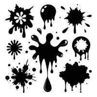 Black and White Splash Graphic Set of 9 High-Resolution Ink and Paint Elements for Digital Art, Print and Branding vector