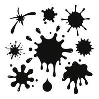 9 Black and White Splash Graphics - Bold Ink Splatters, Drips, and Brush Smears on White Background vector