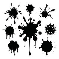 Artistic Black and White Splash Bundle of 9 High-Resolution Ink Blots, Brush Strokes and Paint Drips on White Background vector