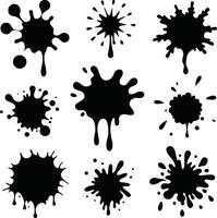 Black and White Splash Design Bundle of 9 High-Resolution Ink and Paint Textures in Monochrome Style vector