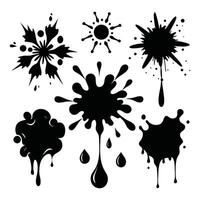 Black and White Splash Texture Set of 6 Unique Ink and Paint Elements with Drips, Splatters, and Smudges vector