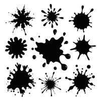 Set of 9 Black and White Splash Textures - High-Resolution Ink Splatters, Streaks, Smudges and Brush Marks on White Background vector