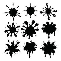 Bundle of 9 High-Resolution Black and White Splash Elements - Artistic Ink Blots, Brush Strokes and Paint Drips vector