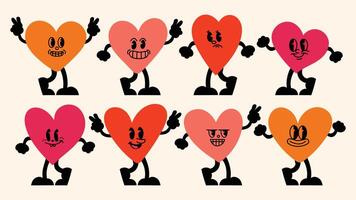 Bright and cheerful pack of logo templates with character illustrations, hearts, and funny graphic elements for posters, ads and banners. vector
