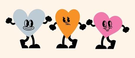 Sweet and vibrant design set featuring hearts, smiling mascots, bold abstract forms and line illustrations for modern branding. vector