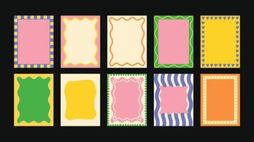 minimal with bold bright colors and abstract wavy shapes in naive hand drawn style, includes simple frames and borders perfect for cards, posters, and creative prints. vector