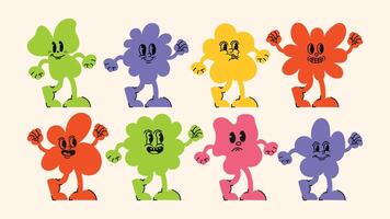 logo design templates and graphic elements for posters and banners, including funny cartoon mascots, smiling characters, abstract stickers and minimal line icons. vector