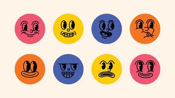 collection of logo templates and graphic assets for branding, marketing, posters, and web banners, featuring cheerful cartoon mascots, abstract stickers, and minimal linear icons. vector