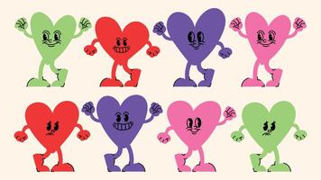 Fun and colorful set of logos with heart shapes, happy mascots and abstract icons perfect for posters, promotional materials and web graphics. vector
