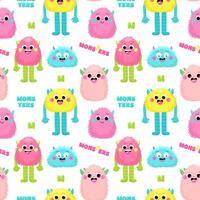 Seamless pattern with funny fluffy monsters. vector