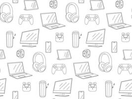 Seamless pattern with digital gadgets in linear style. background for electronics, devices and minimal tech design vector