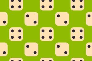 Seamless pattern of dice with different numbers on a bright green background for game or math-themed design projects vector