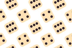 Repeating pattern of dice with black dots on white background, showing random numbers, perfect for math, games, counting visuals, or fun minimal digital designs vector