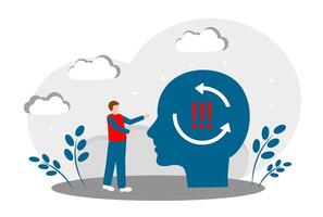 The concept of psychological problems, problem solving and brainstorming. Head with exclamation marks. Anxious thoughts vector