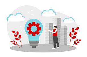 A light bulb and a gear. The concept of a new idea, solving problems and complex tasks. vector