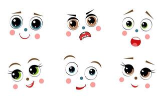 A set of different faces and emotions on a white background vector