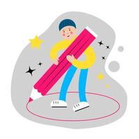 A man with a pencil draws a circle around himself. Personal space, personal boundaries and self-defense vector