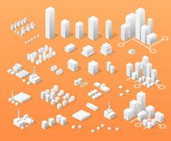 Isometric city set with skyscrapers, buildings and other objects vector