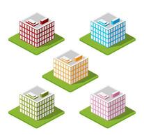 Isometric building icons set vector