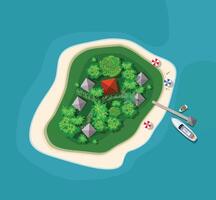 An aerial view of a tropical island with a house and a boat vector