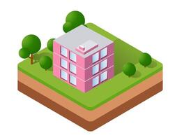 Isometric building with trees and grass on a white background vector