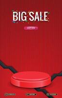 big sale discount portait template banner with blank space 3d podium for social media post product sale with abstract gradient red background vector
