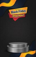 black friday discount portait template banner with blank space 3d podium for social media post product sale with abstract gradient black friday background design vector