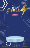 flash sale discount portait template banner with blank space 3d podium for product display with abstract gradient blue background vector