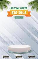 big sale discount portait template banner with blank space 3d podium for social media post product sale with abstract gradient white background design vector