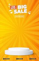 big sale discount portait template banner with blank space 3d podium for social media post product sale with abstract gradient orange background design vector