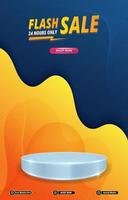 flash sale discount template banner with blank space 3d podium for social media post product sale with abstract gradient orange background vector